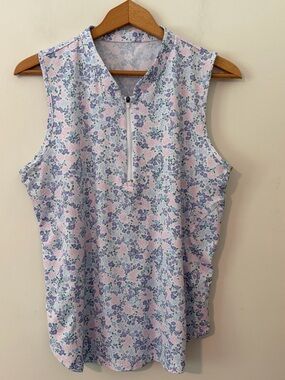 Rhoback Sleeveless Zip Mock Polo Size Large Floral
